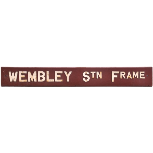 356 - A signalling nameboard, WEMBLEY STN FRAME, from the station end of the West Coast Main Line. Cast le... 