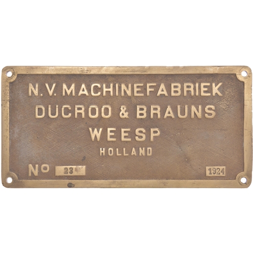 359 - A worksplate, DUCROO & BRAUNS, 23, 1924, from a Weesp  70cm gauge Klien-Lindner articulated 75 h.p. ... 