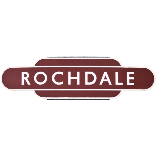 372 - A BR(M) totem sign, ROCHDALE, (h/f), from the Manchester to Leeds route. Good colour and shine, a li... 