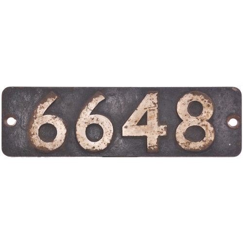 381 - A smokebox numberplate, 6648, from a GWR 5600 Class 0-6-2T built at Swindon in September 1928. Alloc... 