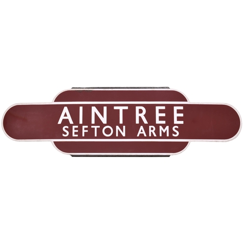 383 - A BR(M) totem sign, AINTREEE SEFTON ARMS, (h/f), from the Liverpool to Southport route. Excellent co... 