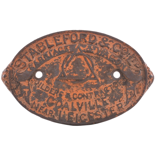 392 - A wagonplate, STABLEFORD & CO BUILDERS & CONTRACTORS, COALVILLE NEAR LEICESTER, cast iron, bevelled,... 