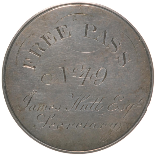 440 - A directors pass, EASTERN COUNTIES RAILWAY AND NORFOLK LINE, FREE PASS No 49, JAMES HUTT, SECRETARY,... 