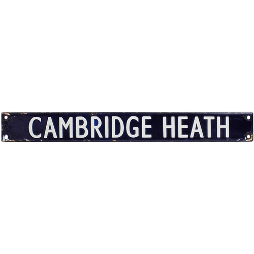 448 - A BR(E) destination plate, CAMBRIDGE HEATH, from the Liverpool Street departure indicator. Enamel, l... 