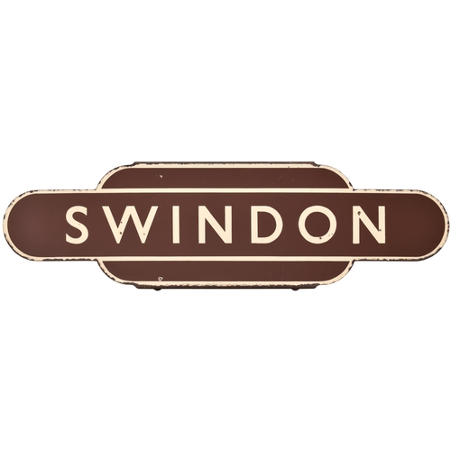 474 - A BR(W) totem sign, SWINDON, (h/f), from the GWR main line to Bristol and South Wales. Excellent col... 