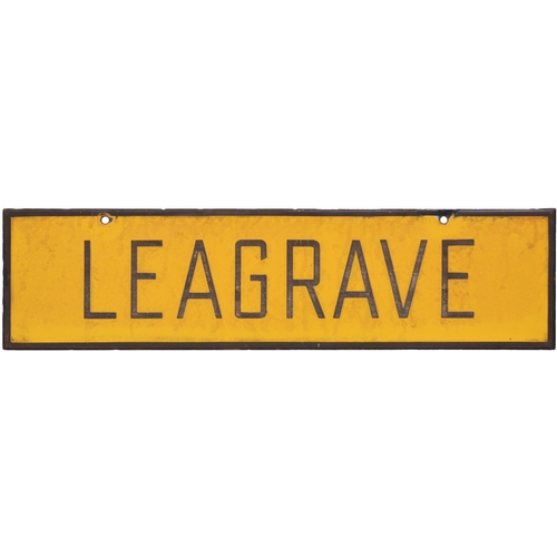 477 - An LMS lamp tablet, LEAGRAVE, from the Bedford to Luton section of the Midland Main Line. Enamel, go... 