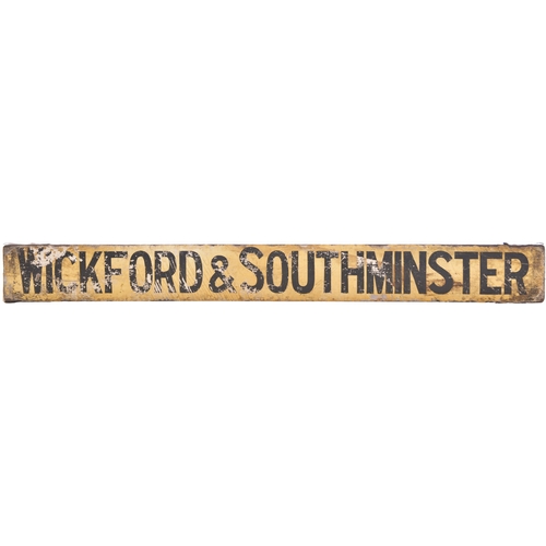 486 - A small LNER carriage board, WICKFORD & SOUTHMINSTER, from the Essex branch. Painted wood, length 32... 