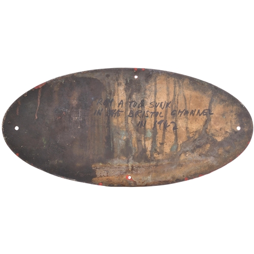 492 - A shipbuilders plate, AMOS & SMITH LIMITED, ENGINEERS, HULL, 1942, from a tug sunk in the Bristol Ch... 