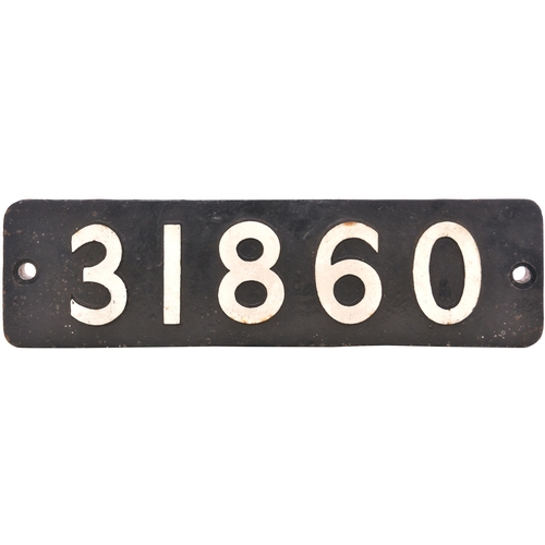 65 - A smokebox numberplate, 31860, from a South Eastern & Chatham Railway N Class 2-6-0 No 860 assembled... 
