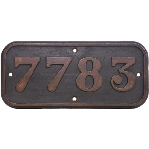 72 - A GWR brass cabside numberplate, 7783, from a 5700 Class 0-6-0PT built by Armstrong Whitworth, Works... 