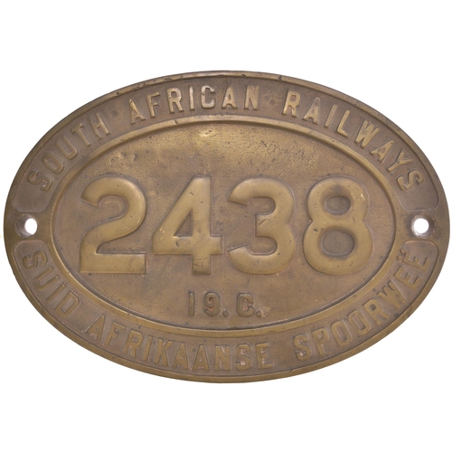 79 - A South African Railways cabside numberplate 2438 from a 3t 6ins gauge Class 19C 4-8-2 built by the ... 