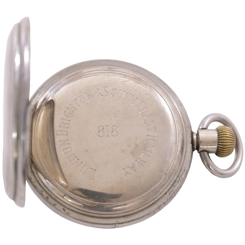 92 - An LB&SCR pocket watch by the American Waltham Watch Co, the back of the inner case clearly engraved... 