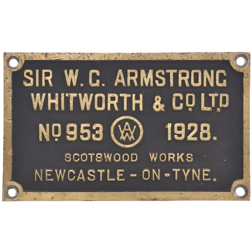 98 - A worksplate, ARMSTRONG WHITWORTH, 953, 1928, from a GWR 5600 Class 0-6-2T No 6665 built in Septembe... 