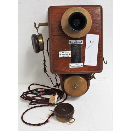 105 - Railway wooden wall telephone, separate ear & mouthpiece, excellent restored condition. (Dispatch by... 