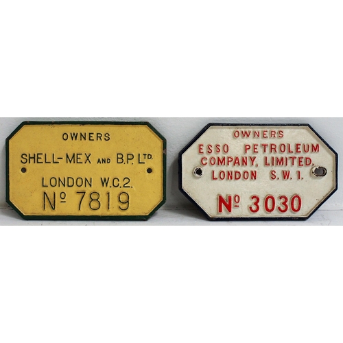 109 - Petroleum C/I wagon plates - ESSO 3030 & SHELL MEX & BP Ltd 7819, both restored front. (2) (Dispatch... 