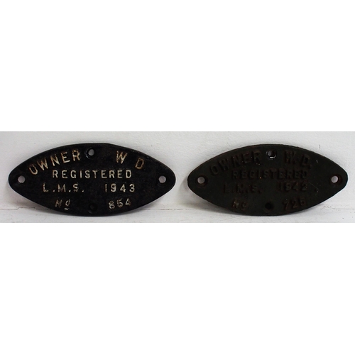 124 - London Midland & Scottish Railway registered wagon owners War Dept C/I plates, 9