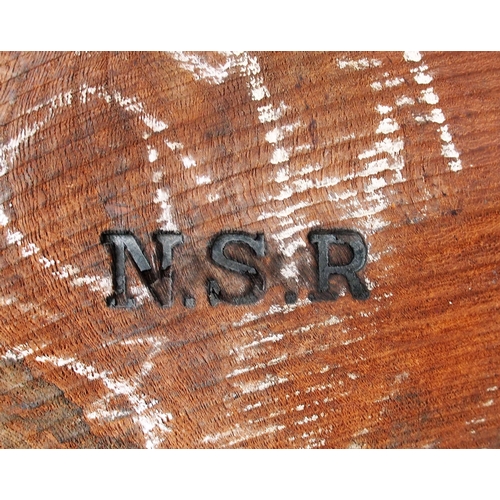 138 - North Staffordshire Railway (base branded) Captain's bow chair, solid condition. (Dispatch by Mailbo... 