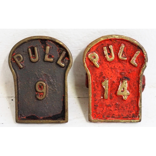 158 - Cast brass signal box lever plates 