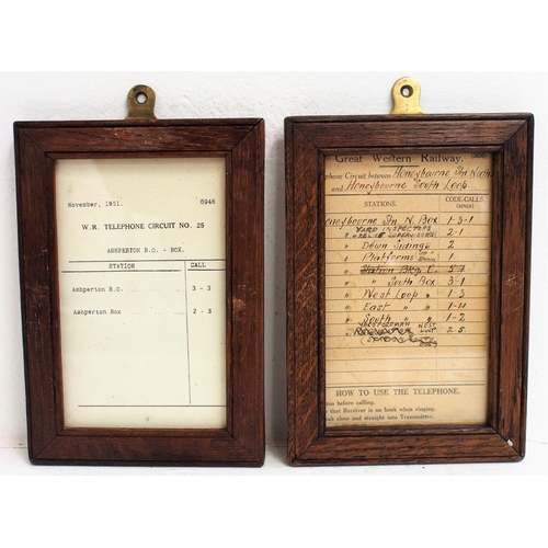 167 - British Railways (Western) framed & glazed telephone circuit card in GWR branded frames, Nov 1951, A... 