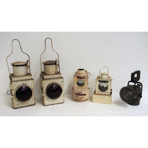 189 - Miscellaneous lamps - BR(M)(M) tail lamp + 1 both complete, acetylene hand lamp, LNER & GER (incompl... 