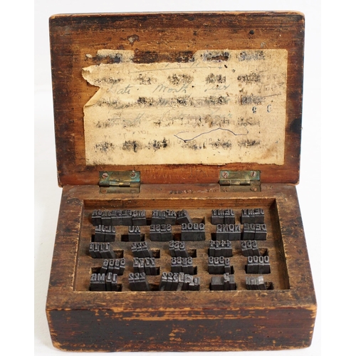 219 - Station ticket dating press wooden box of type set, appears virtually complete & ready to compliment... 