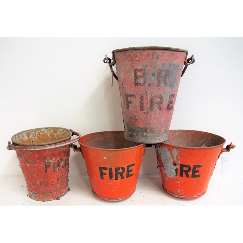 229 - Wall mounted fire bucket rack - wooden back board (poor condition) from Aylesbury Goods Shed with fo... 