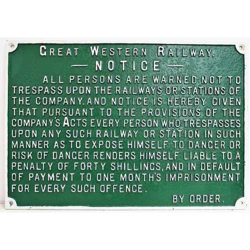 231 - Great Western Railway C/I trespass notice (TPGW702), 30 1/8