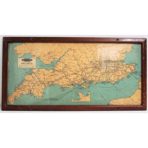 British Railways (Southern) carriage route map in original frame, 22 1/2"x 11 1/4", good condition. (Dispatch by Mailboxes/Collect from Banbury Depot)