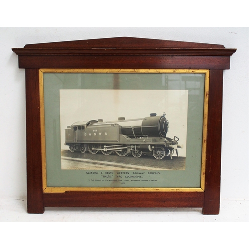 269 - Official photograph of G&SWR Baltic tank locomotive No 545 in mahogany frame with pediment & gold sl... 