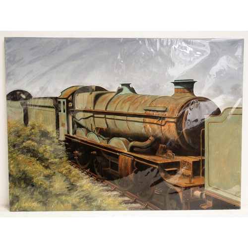 274 - Original paintings - GWR/BR(W) Castle at Barry Scrapyard by John Wilks on board 30