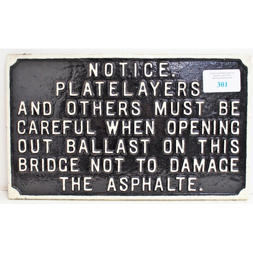 301 - Great Western Railway C/I Platelayers notice, 16 5/8