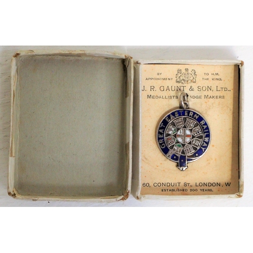 313 - Great Eastern Railway silver enamelled medallion by JR Gaunt, London, dated 1922, with original card... 