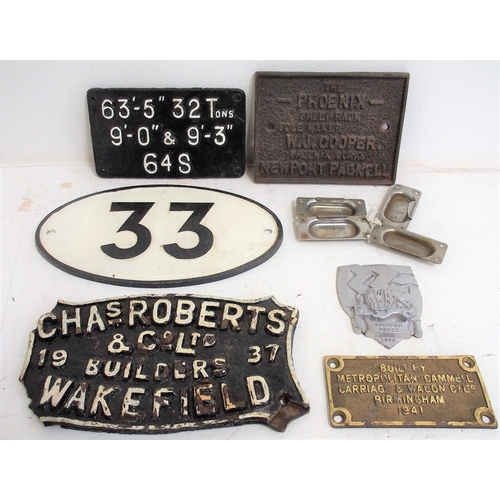 314 - Miscellaneous items including SAR alloy desk draw handles, Chas Roberts C/I wagonplate, cast alloy b... 