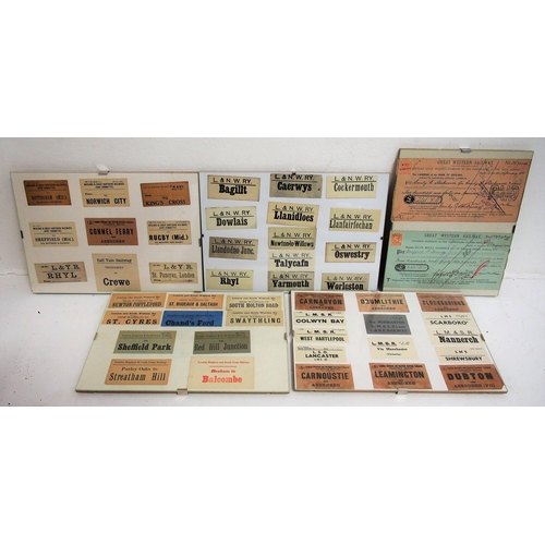 355 - Framed & glazed collection of luggage labels, considerable quantity, two GWR cheques from the 1920s.... 