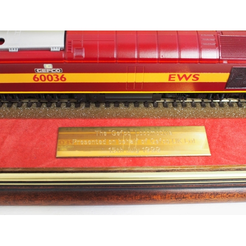 396 - Presentation 4mm model of 60036 Gefco Locomotive in presentation case with mounted full size 4th pla... 