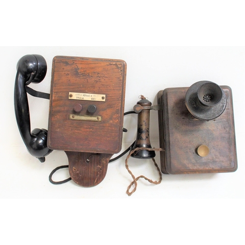 496 - Railway wall wooden telephones - D Bus line & older separate mouth & ear piece, both ex service cond... 