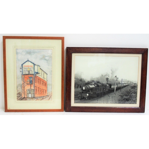 498 - Framed & glazed prints & original painting of signal box. (5) (Dispatch by Mailboxes/Collect from Ba... 