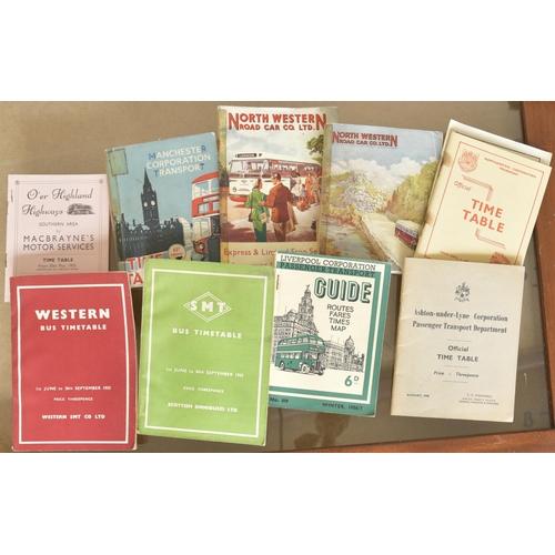 527 - Bus material, including 1950s timetables, books, also shipping and canal titles and a quantity of Ar... 