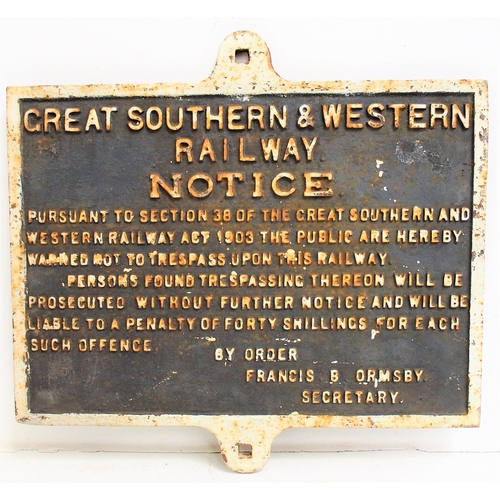 62 - Great Southern & Western Railway, C/I trespass notice (TPGS102), 18 7/8