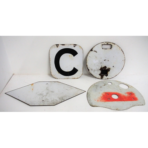 84 - Selection of railway enamel - Great Eastern line reporting disc, signal diamond, SR/BR(S) shunt disc... 