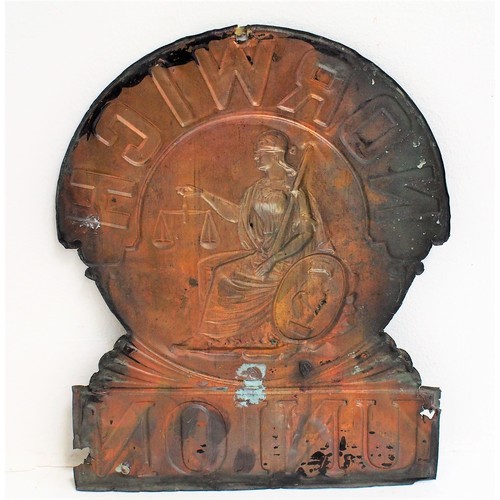 494 - Norwich Union pressed copper house fire insurance plaque, 8 1/2