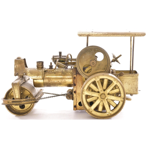 155 - Mamod model steam roller, live steam, spirit burner, simple piston on flywheel. Also, all brass cons... 