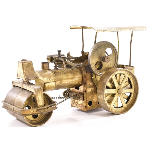 155 - Mamod model steam roller, live steam, spirit burner, simple piston on flywheel. Also, all brass cons... 