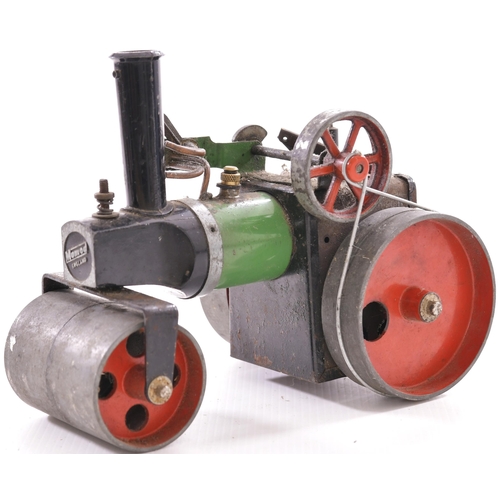 155 - Mamod model steam roller, live steam, spirit burner, simple piston on flywheel. Also, all brass cons... 