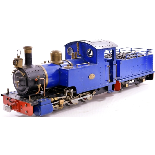 159 - 45mm gauge narrow gauge 0-6-0 loco + 4 wheel tender, battery operated. B Lue No WHH2 + brass dome, f... 