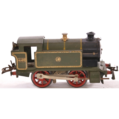 196 - Hornby '0' gauge No 1 tank locomotive, GWR No 4560, green, clockwork, A/C, boxed. excellent. Also mo... 