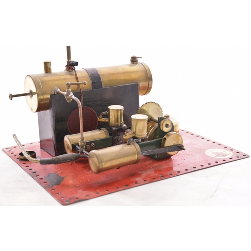 197 - Bowman horizontal steam boiler, twin cylinders driving flywheel pulley, with burner. Also Mersey Mod... 