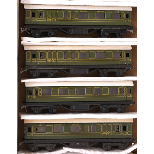 77 - Trix Twin Railway. Southern Railway, four short coaches with repainted roofs, coach Nos 11012 x3, co... 