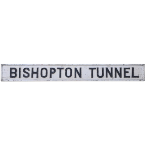 108 - A signal box nameboard, BISHOPTON TUNNEL, from the Glasgow and Wemyss Bay route. Cast letters on woo... 