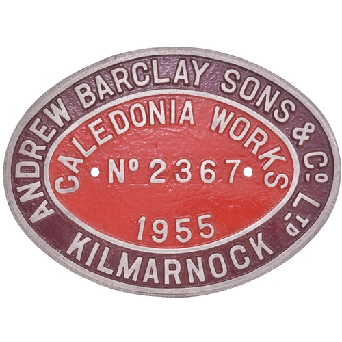 124 - A worksplate, ANDREW BARCLAY, 2367, 1955, from a standard gauge 0-4-0ST new to the British Electrici... 